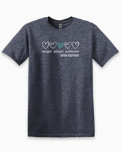 Accept Adapt Advocate Love Hearts Tee-Heather Navy-Neurodiversity, ADHD & Autism Awareness & Acceptance T-Shirt by Daily Bloom
