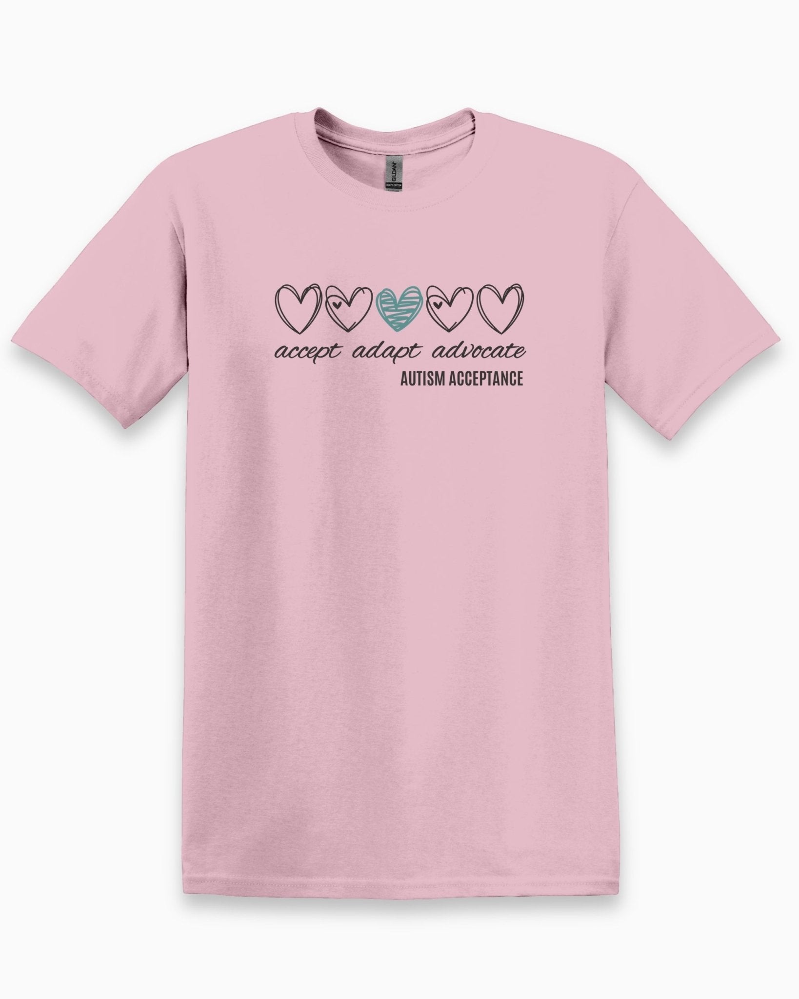 Autism T-Shirt - Accept Adapt Advocate Love Hearts Tee - Daily Bloom