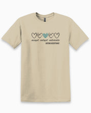 Accept Adapt Advocate Love Hearts Tee-Sand-Neurodiversity, ADHD & Autism Awareness & Acceptance T-Shirt by Daily Bloom