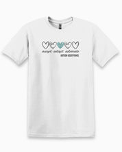 Accept Adapt Advocate Love Hearts Tee-White-Neurodiversity, ADHD & Autism Awareness & Acceptance T-Shirt by Daily Bloom