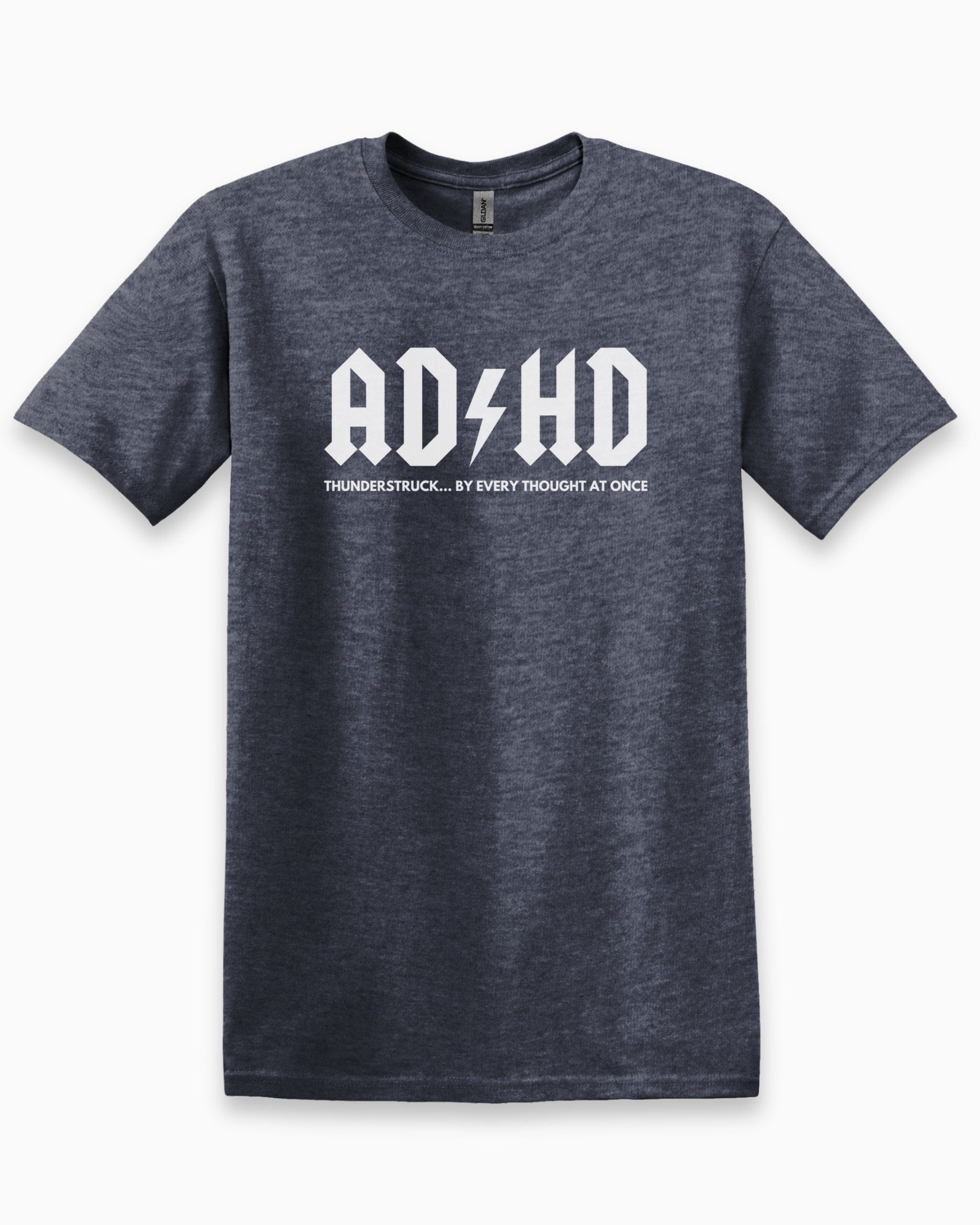 AD/HD Thunderstruck Tee-Heather Navy-Neurodiversity, ADHD & Autism Awareness & Acceptance T-Shirt by Daily Bloom