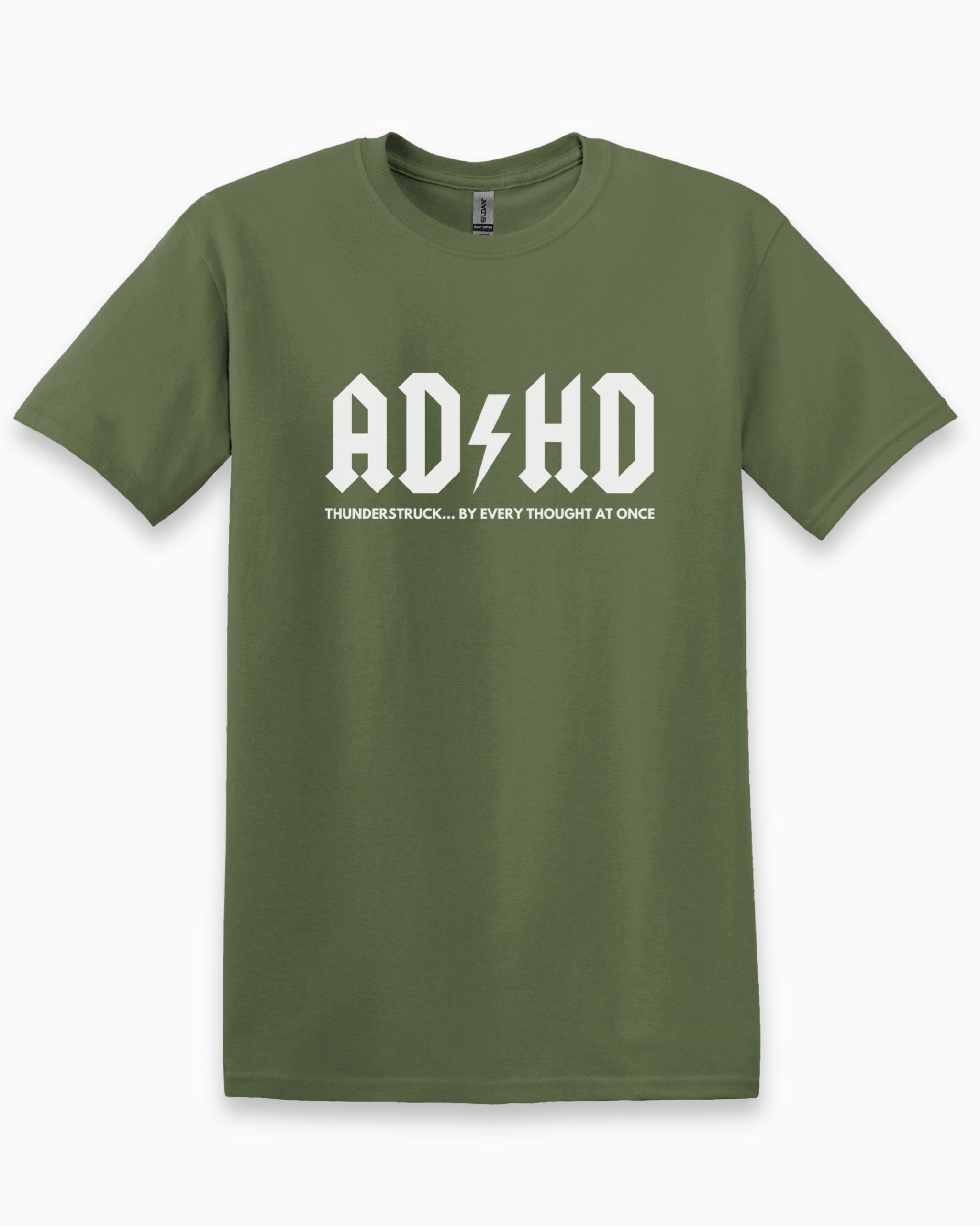 HD Thunderstruck Tee-Military Green-Neurodiversity, ADHD & Autism Awareness & Acceptance T-Shirt by Daily Bloom