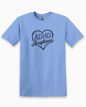 Autism T-Shirt By Daily Bloom ADHD Acceptance Love Heart Sketch Tee Carolina Blue / S