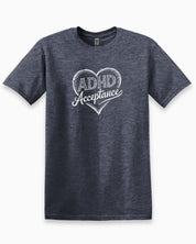 Autism T-Shirt By Daily Bloom ADHD Acceptance Love Heart Sketch Tee Heather Navy / S