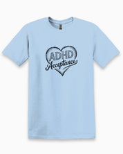 Autism T-Shirt By Daily Bloom ADHD Acceptance Love Heart Sketch Tee Light Blue / S