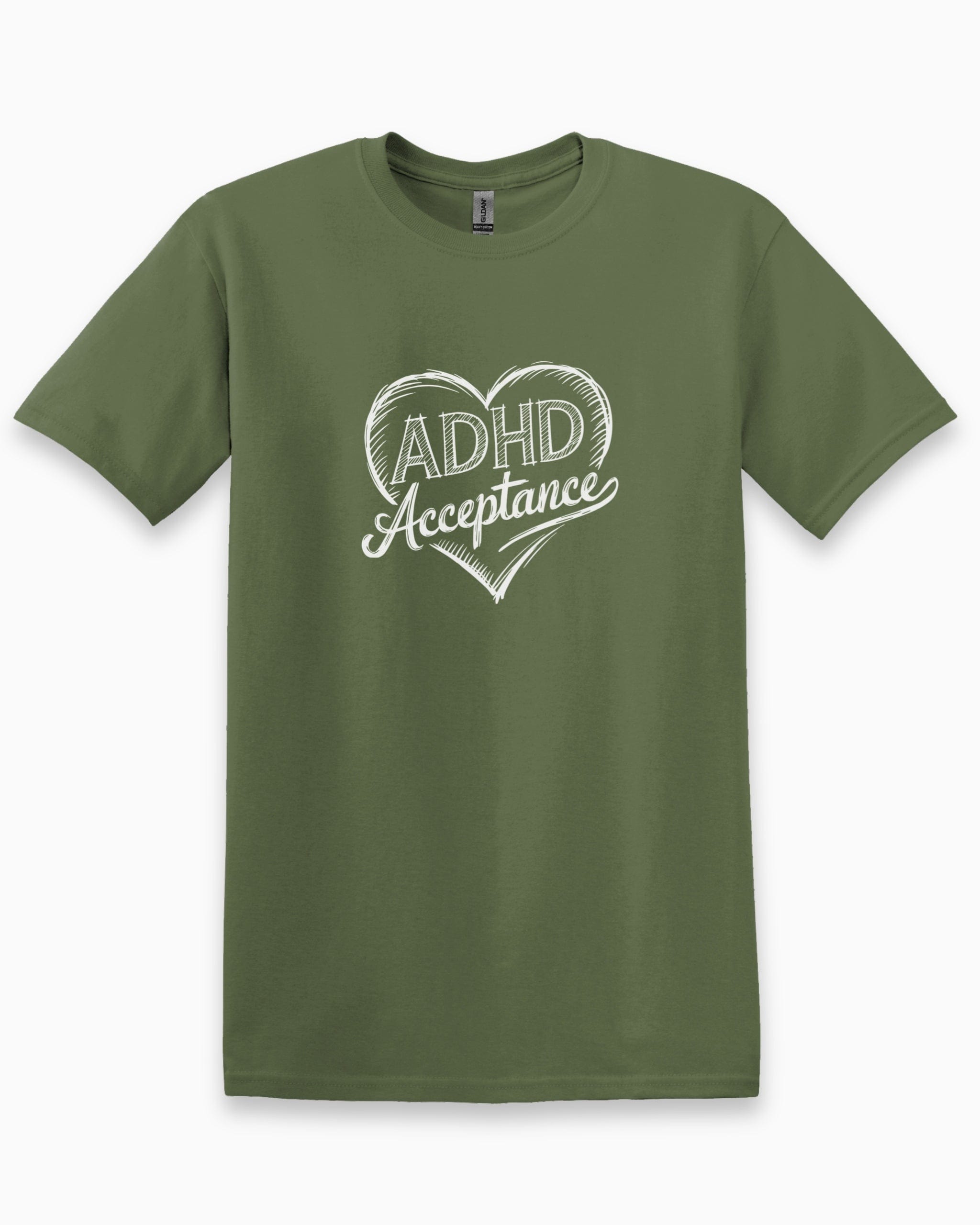 Autism T-Shirt By Daily Bloom ADHD Acceptance Love Heart Sketch Tee Military Green / S