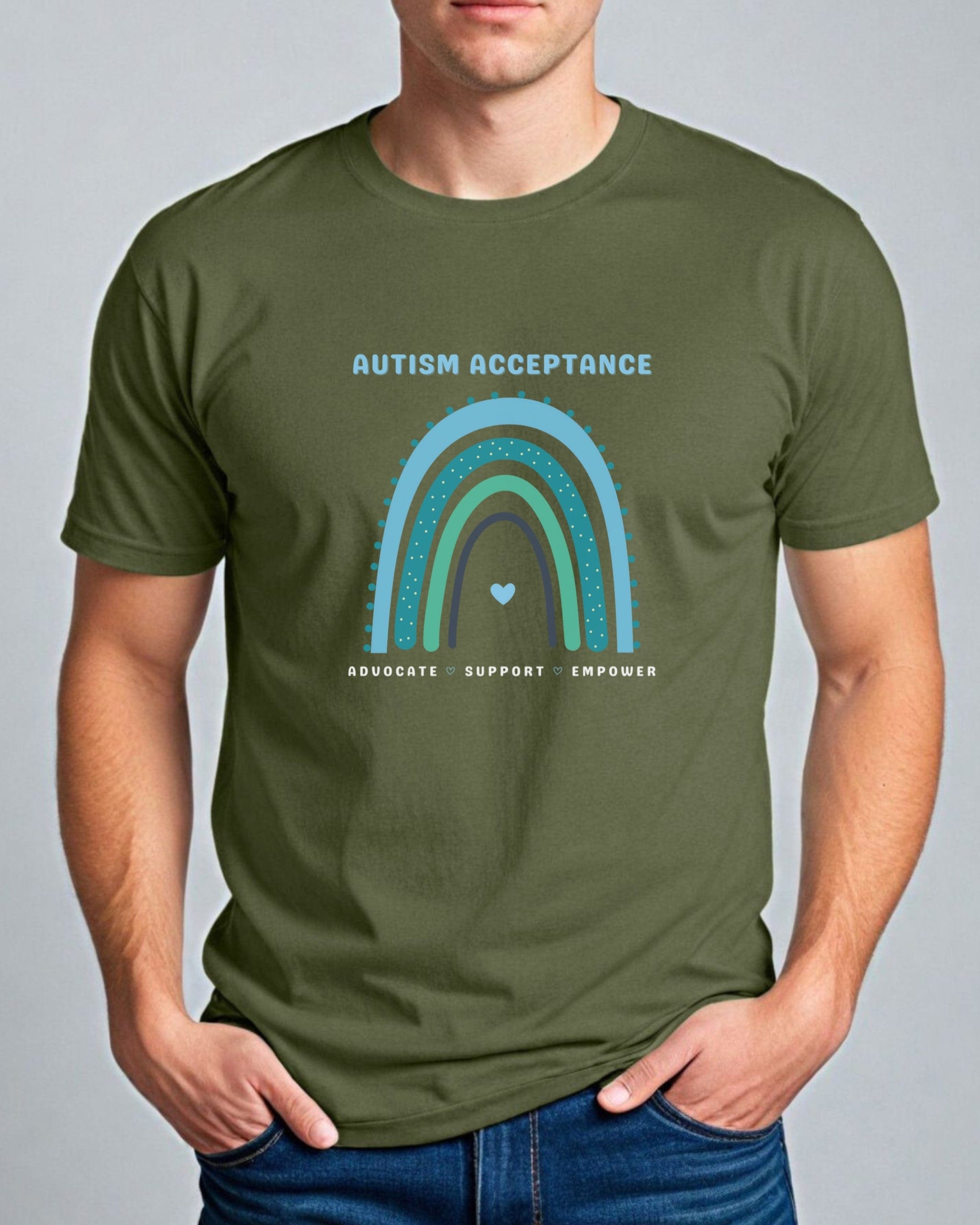 Advocate Support Empower Autism Acceptance Rainbow Tee-Neurodiversity, ADHD & Autism Awareness & Acceptance T-Shirt by Daily Bloom
