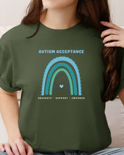 Advocate Support Empower Autism Acceptance Rainbow Tee-Neurodiversity, ADHD & Autism Awareness & Acceptance T-Shirt by Daily Bloom