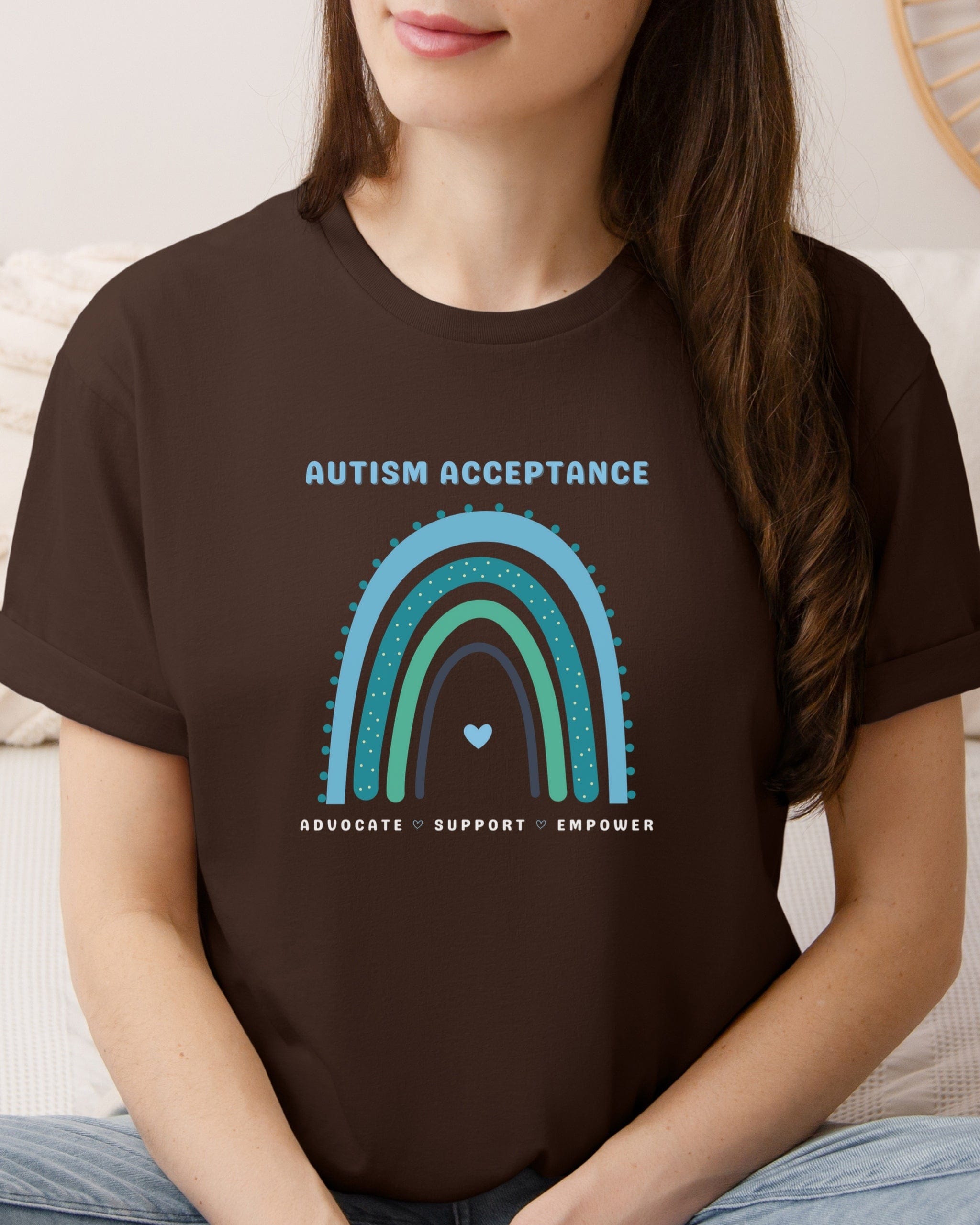 Advocate Support Empower Autism Acceptance Rainbow Tee-Neurodiversity, ADHD & Autism Awareness & Acceptance T-Shirt by Daily Bloom