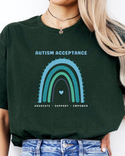 Advocate Support Empower Autism Acceptance Rainbow Tee-Neurodiversity, ADHD & Autism Awareness & Acceptance T-Shirt by Daily Bloom