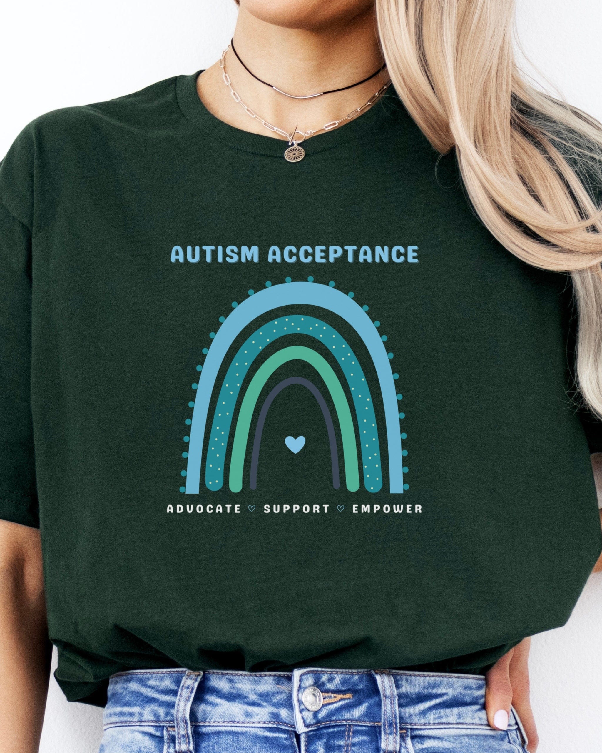 Advocate Support Empower Autism Acceptance Rainbow Tee-Neurodiversity, ADHD & Autism Awareness & Acceptance T-Shirt by Daily Bloom