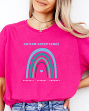 Advocate Support Empower Autism Acceptance Rainbow Tee-Neurodiversity, ADHD & Autism Awareness & Acceptance T-Shirt by Daily Bloom