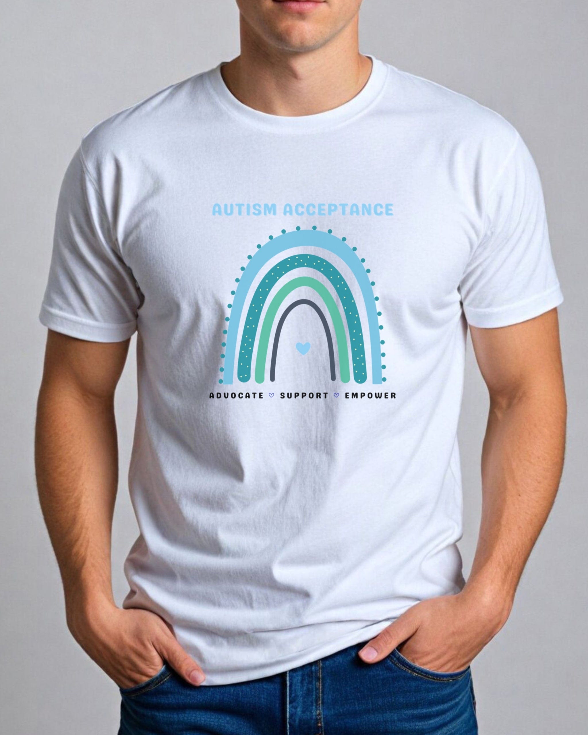 Advocate Support Empower Autism Acceptance Rainbow Tee-Neurodiversity, ADHD & Autism Awareness & Acceptance T-Shirt by Daily Bloom