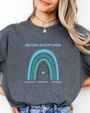 Advocate Support Empower Autism Acceptance Rainbow Tee-Neurodiversity, ADHD & Autism Awareness & Acceptance T-Shirt by Daily Bloom