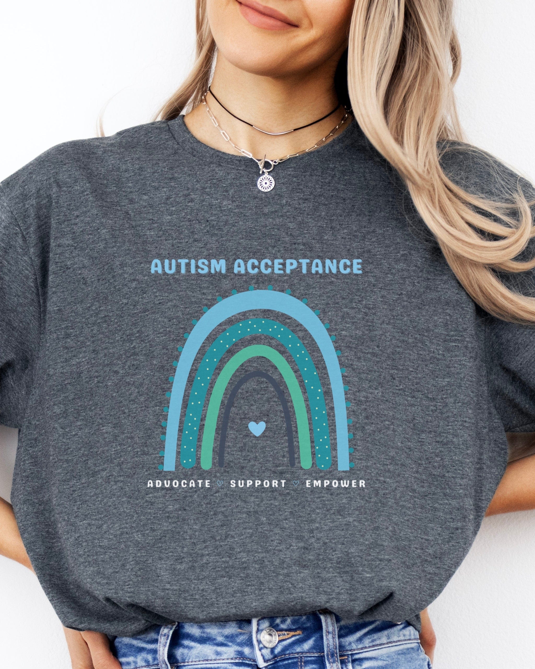 Advocate Support Empower Autism Acceptance Rainbow Tee-Neurodiversity, ADHD & Autism Awareness & Acceptance T-Shirt by Daily Bloom