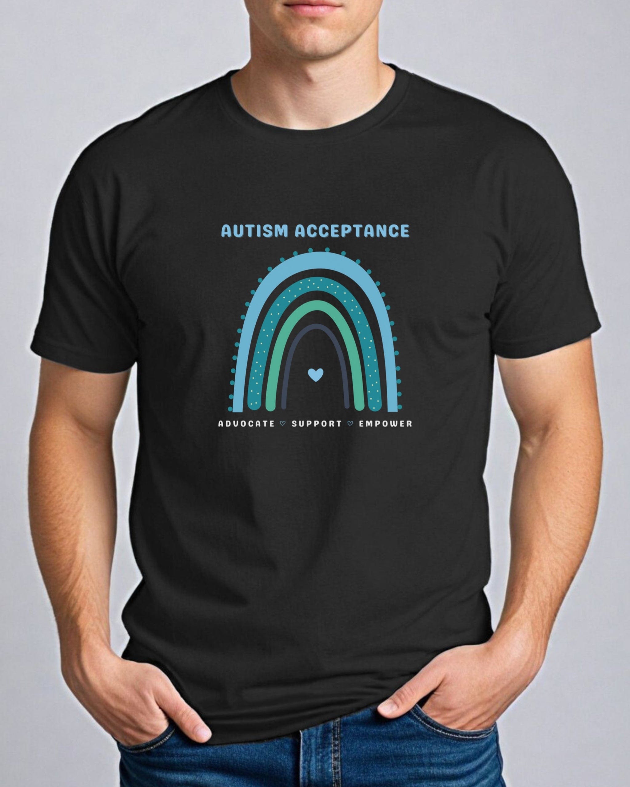 Advocate Support Empower Autism Acceptance Rainbow Tee-Neurodiversity, ADHD & Autism Awareness & Acceptance T-Shirt by Daily Bloom