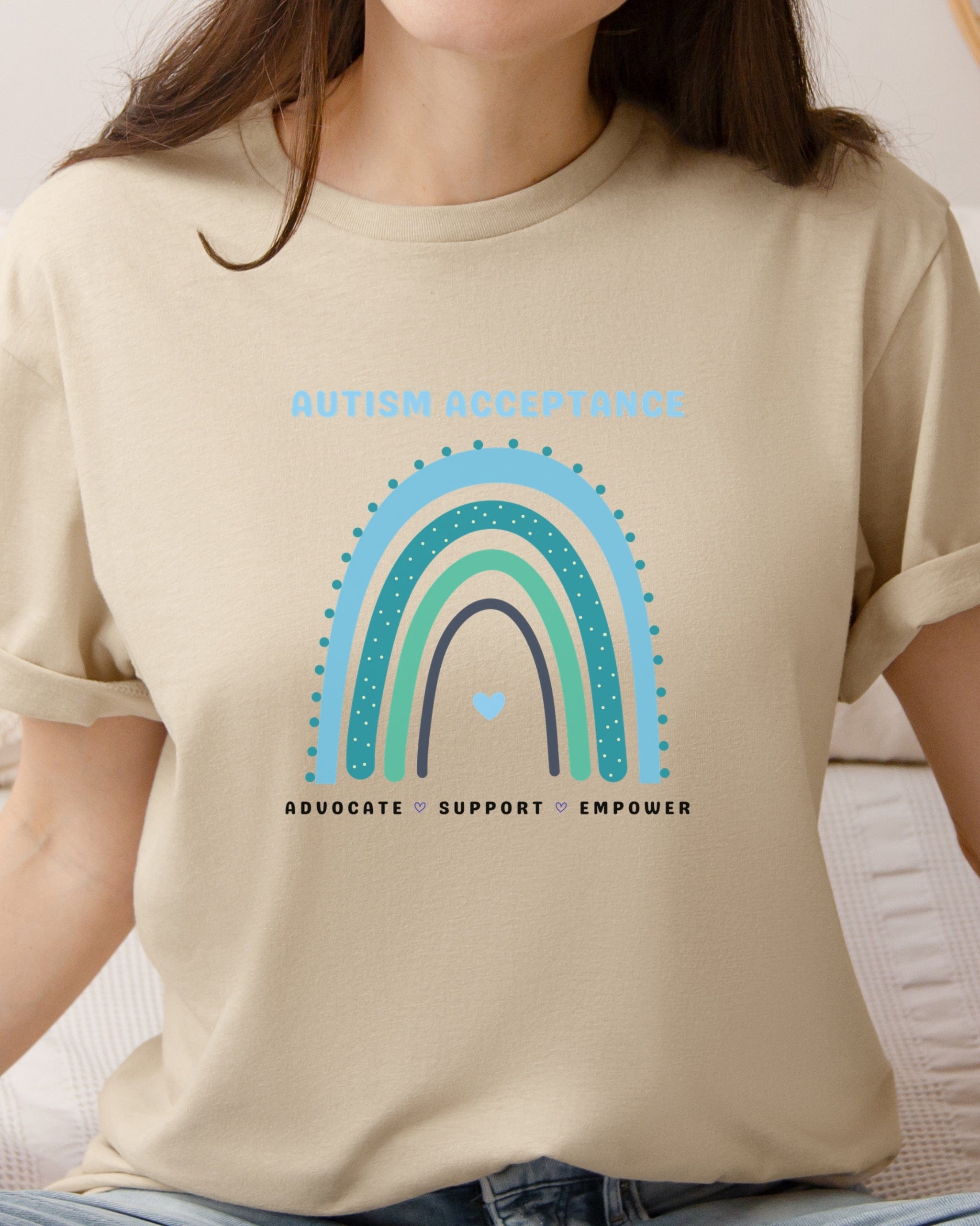 Advocate Support Empower Autism Acceptance Rainbow Tee-Neurodiversity, ADHD & Autism Awareness & Acceptance T-Shirt by Daily Bloom