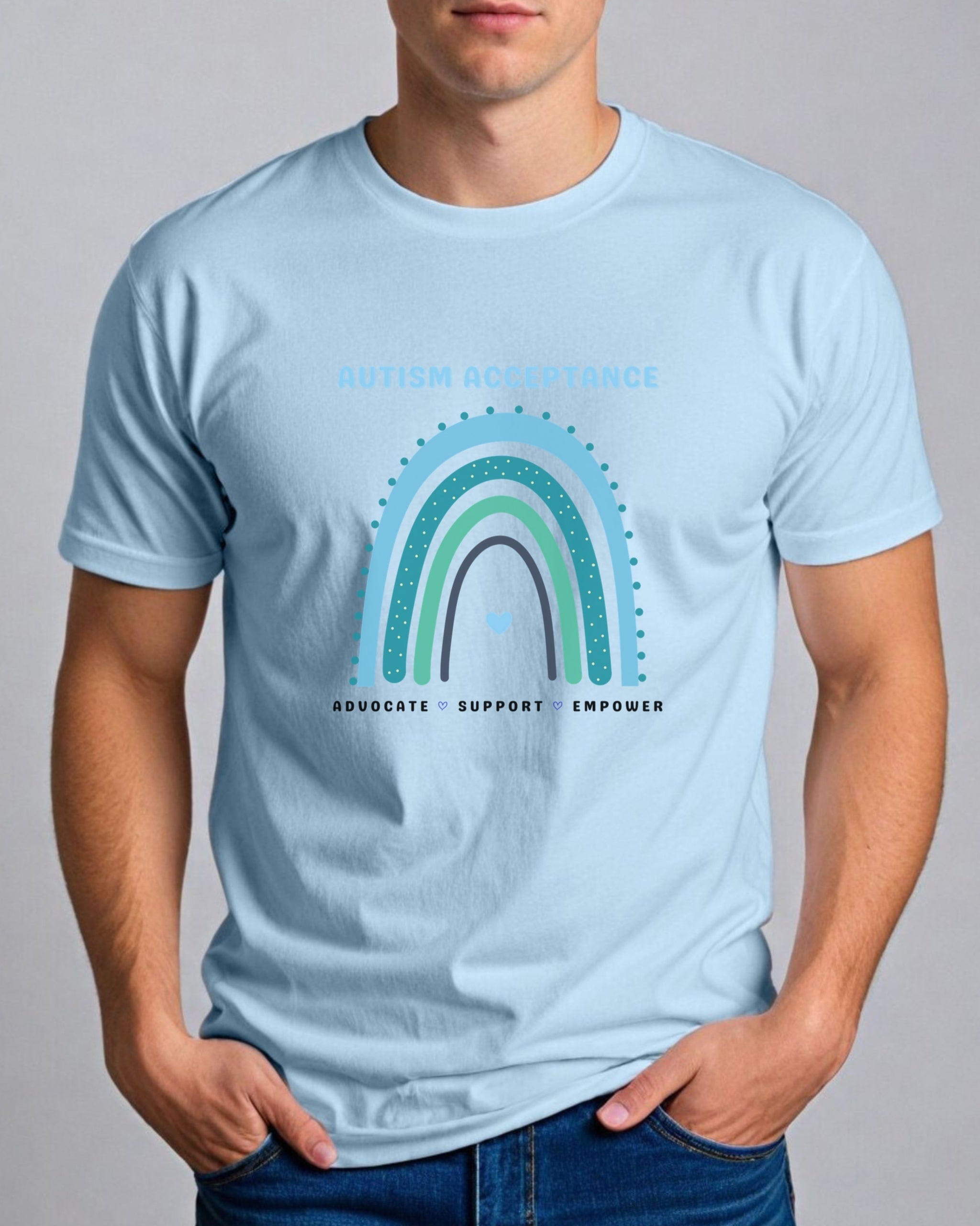 Advocate Support Empower Autism Acceptance Rainbow Tee-Neurodiversity, ADHD & Autism Awareness & Acceptance T-Shirt by Daily Bloom