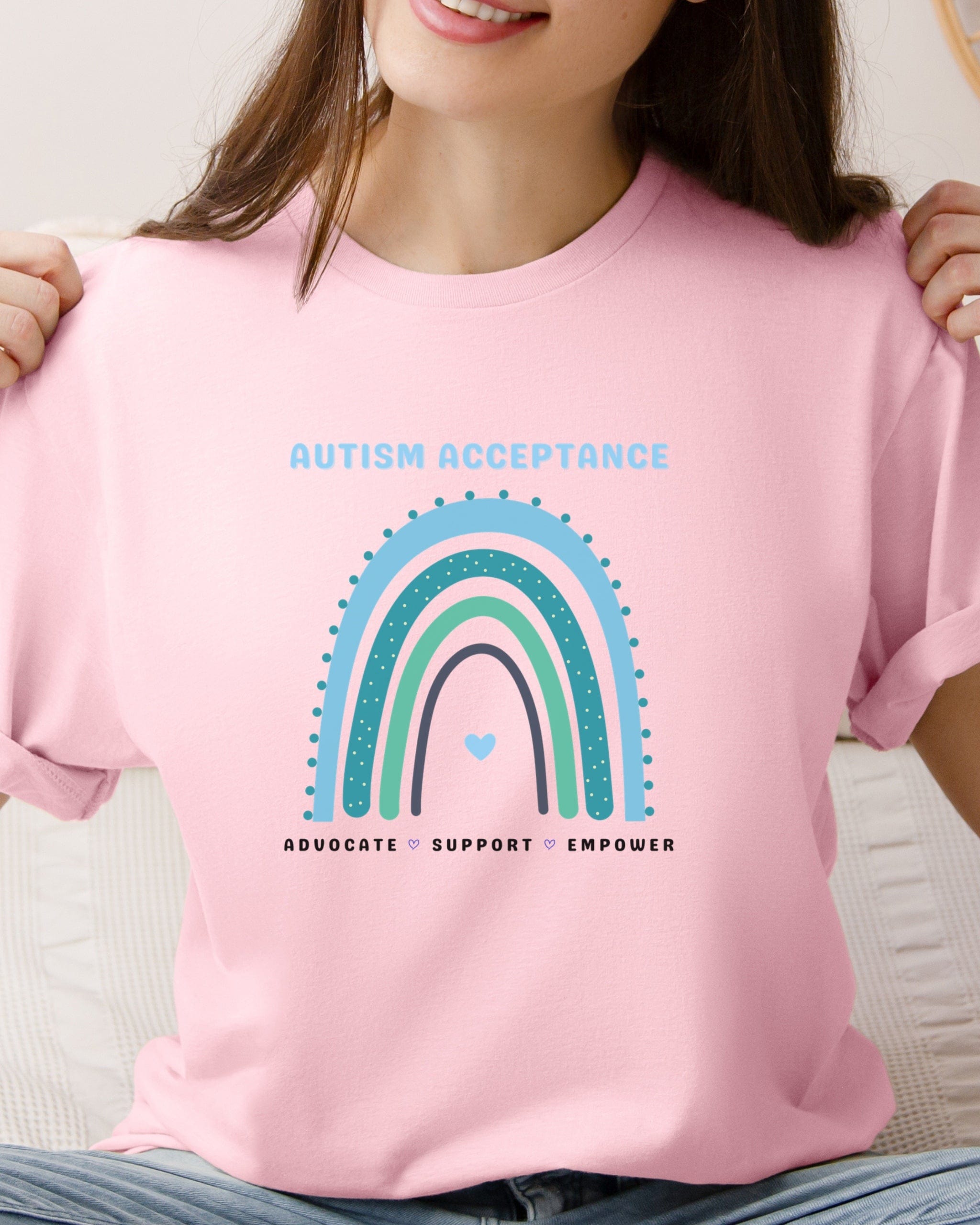 Advocate Support Empower Autism Acceptance Rainbow Tee-Neurodiversity, ADHD & Autism Awareness & Acceptance T-Shirt by Daily Bloom