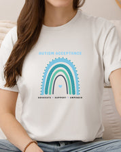 Advocate Support Empower Autism Acceptance Rainbow Tee-Neurodiversity, ADHD & Autism Awareness & Acceptance T-Shirt by Daily Bloom
