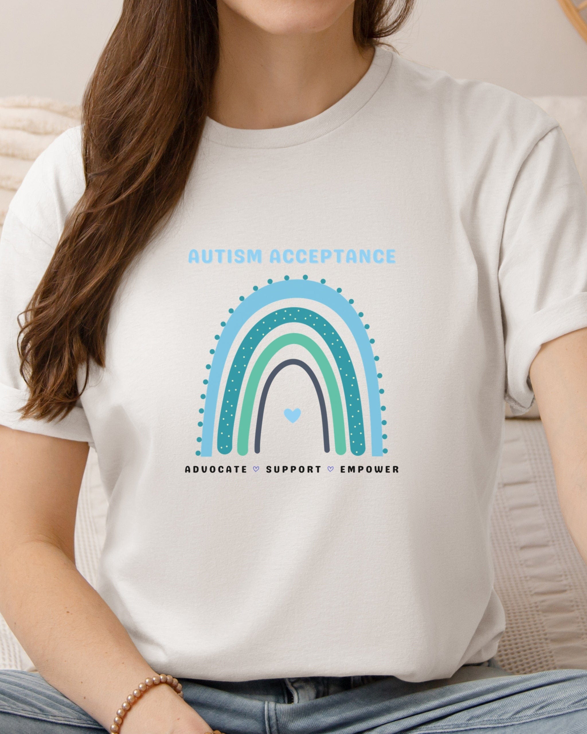 Advocate Support Empower Autism Acceptance Rainbow Tee-Neurodiversity, ADHD & Autism Awareness & Acceptance T-Shirt by Daily Bloom