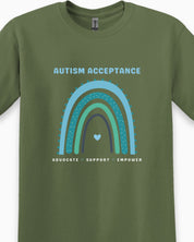 Advocate Support Empower Autism Acceptance Rainbow Tee-Neurodiversity, ADHD & Autism Awareness & Acceptance T-Shirt by Daily Bloom