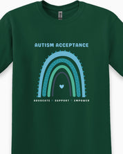 Advocate Support Empower Autism Acceptance Rainbow Tee-Neurodiversity, ADHD & Autism Awareness & Acceptance T-Shirt by Daily Bloom