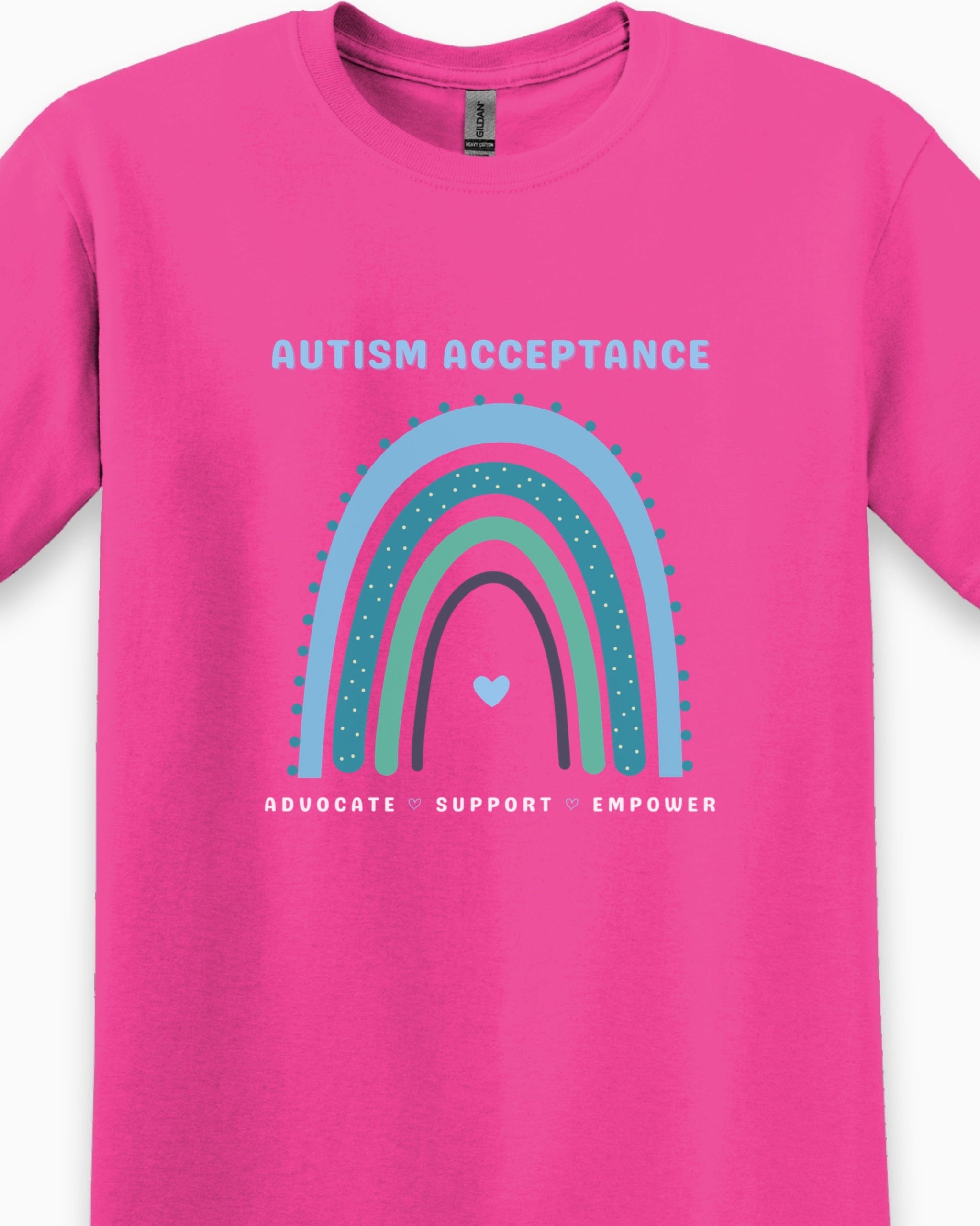 Advocate Support Empower Autism Acceptance Rainbow Tee-Neurodiversity, ADHD & Autism Awareness & Acceptance T-Shirt by Daily Bloom