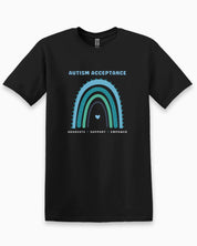 Advocate Support Empower Autism Acceptance Rainbow Tee-Black-Neurodiversity, ADHD & Autism Awareness & Acceptance T-Shirt by Daily Bloom