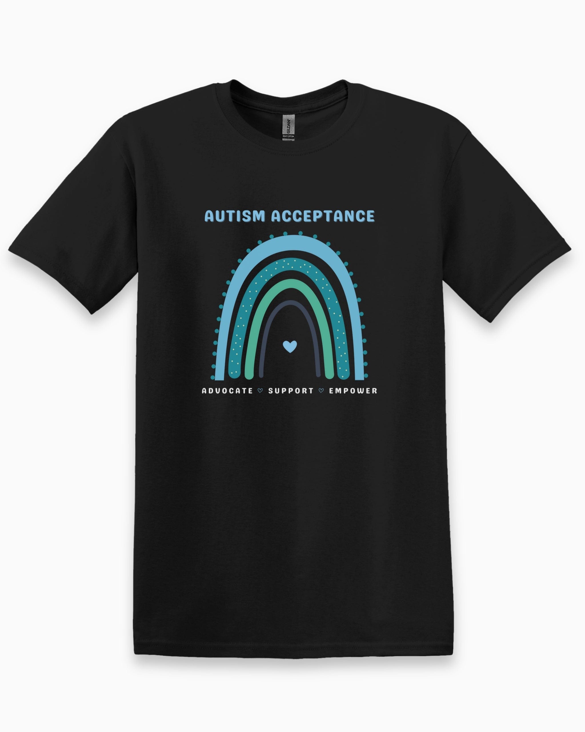 Advocate Support Empower Autism Acceptance Rainbow Tee-Black-Neurodiversity, ADHD & Autism Awareness & Acceptance T-Shirt by Daily Bloom