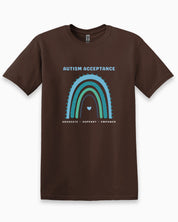 Advocate Support Empower Autism Acceptance Rainbow Tee-Dark Chocolate-Neurodiversity, ADHD & Autism Awareness & Acceptance T-Shirt by Daily Bloom