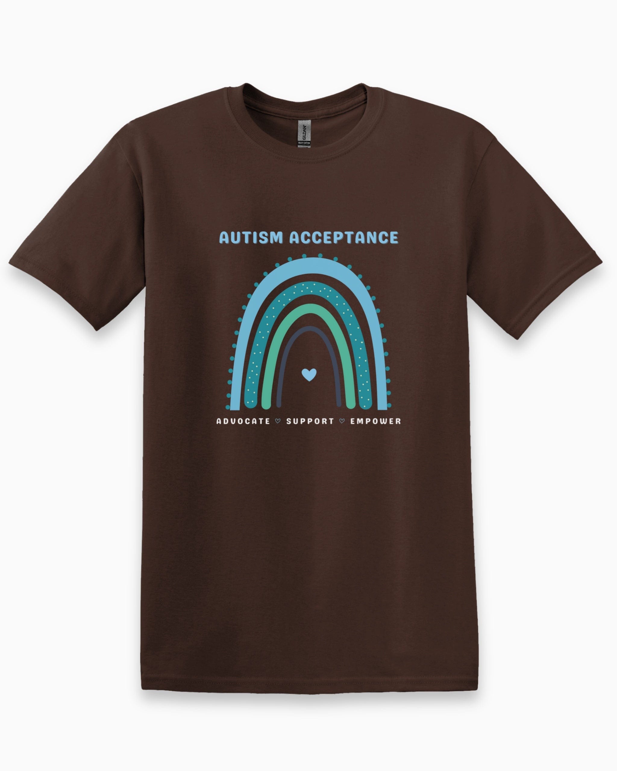 Advocate Support Empower Autism Acceptance Rainbow Tee-Dark Chocolate-Neurodiversity, ADHD & Autism Awareness & Acceptance T-Shirt by Daily Bloom