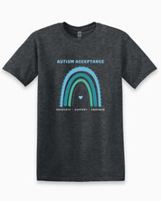 Advocate Support Empower Autism Acceptance Rainbow Tee-Dark Heather Grey-Neurodiversity, ADHD & Autism Awareness & Acceptance T-Shirt by Daily Bloom