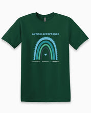 Advocate Support Empower Autism Acceptance Rainbow Tee-Forest Green-Neurodiversity, ADHD & Autism Awareness & Acceptance T-Shirt by Daily Bloom