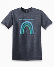 Advocate Support Empower Autism Acceptance Rainbow Tee-Heather Navy-Neurodiversity, ADHD & Autism Awareness & Acceptance T-Shirt by Daily Bloom