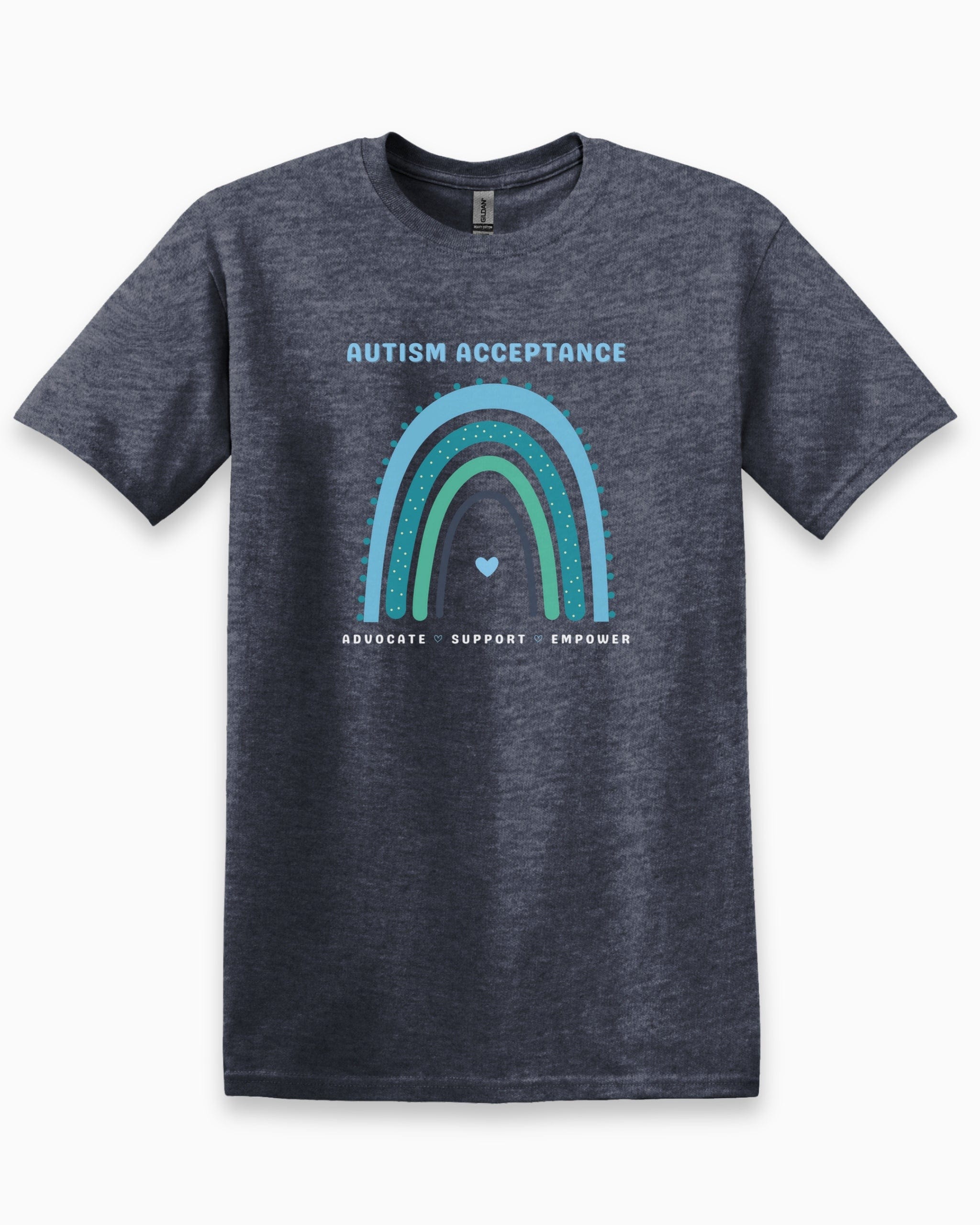 Advocate Support Empower Autism Acceptance Rainbow Tee-Heather Navy-Neurodiversity, ADHD & Autism Awareness & Acceptance T-Shirt by Daily Bloom