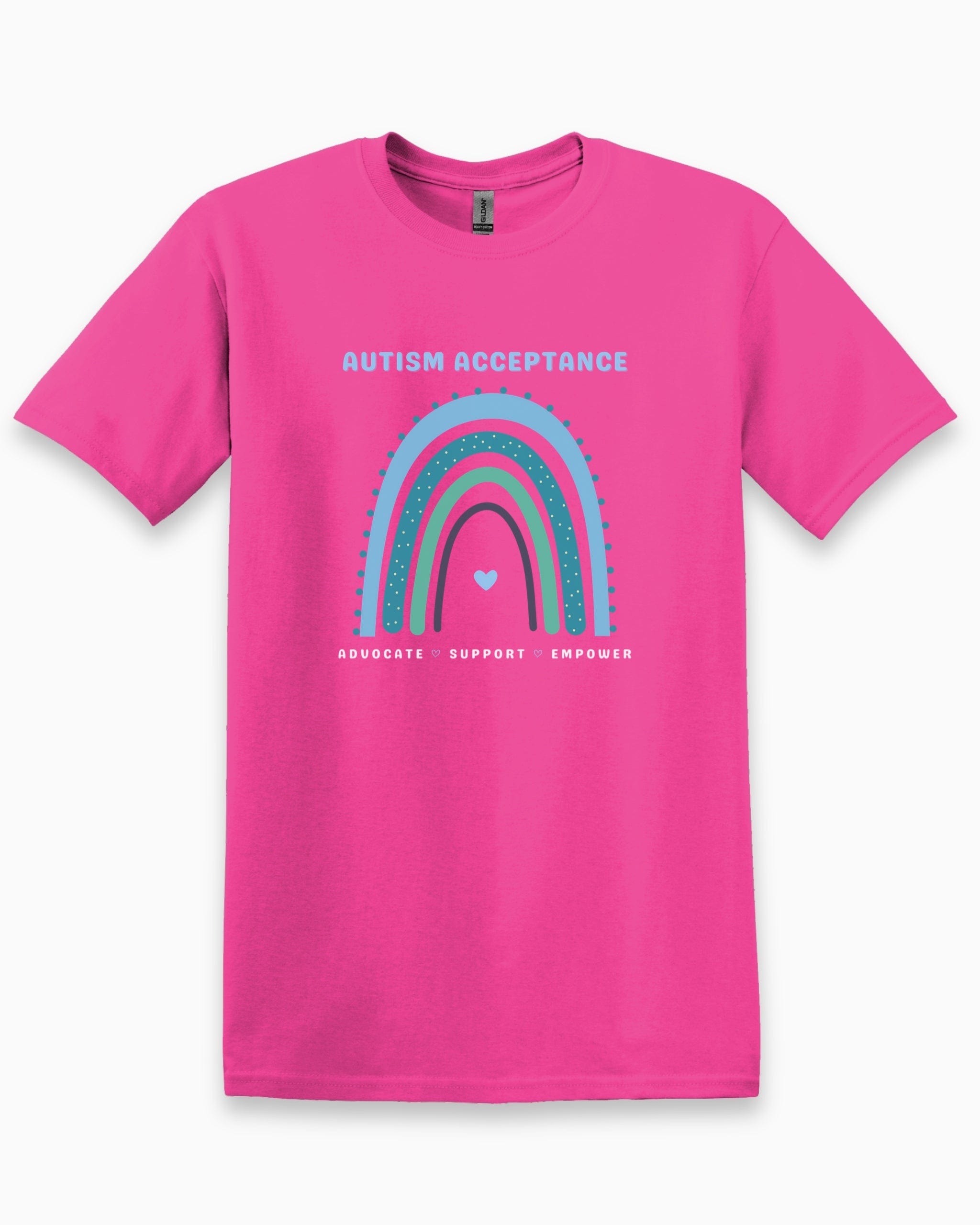 Advocate Support Empower Autism Acceptance Rainbow Tee-Heliconia-Neurodiversity, ADHD & Autism Awareness & Acceptance T-Shirt by Daily Bloom