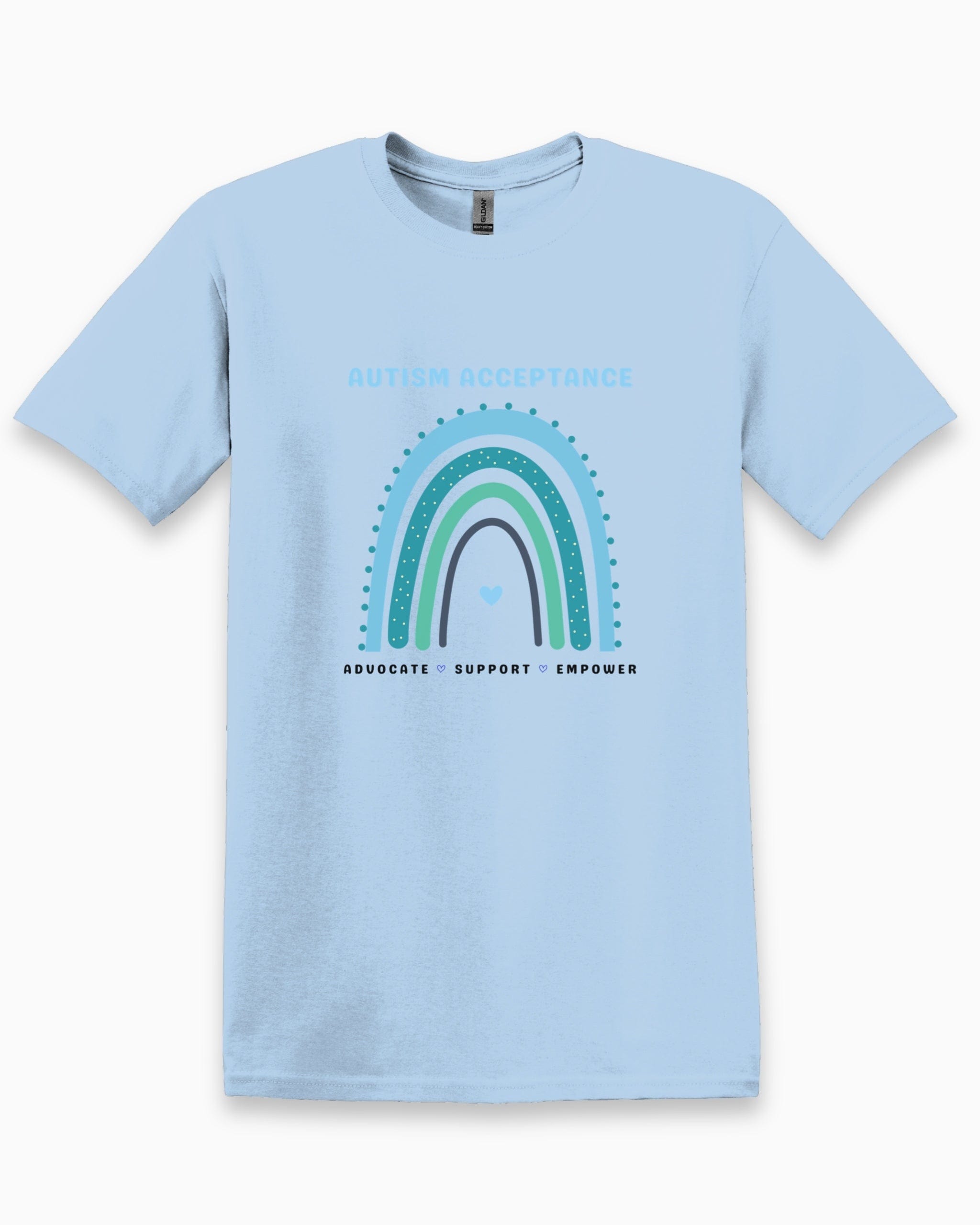 Advocate Support Empower Autism Acceptance Rainbow Tee-Light Blue-Neurodiversity, ADHD & Autism Awareness & Acceptance T-Shirt by Daily Bloom