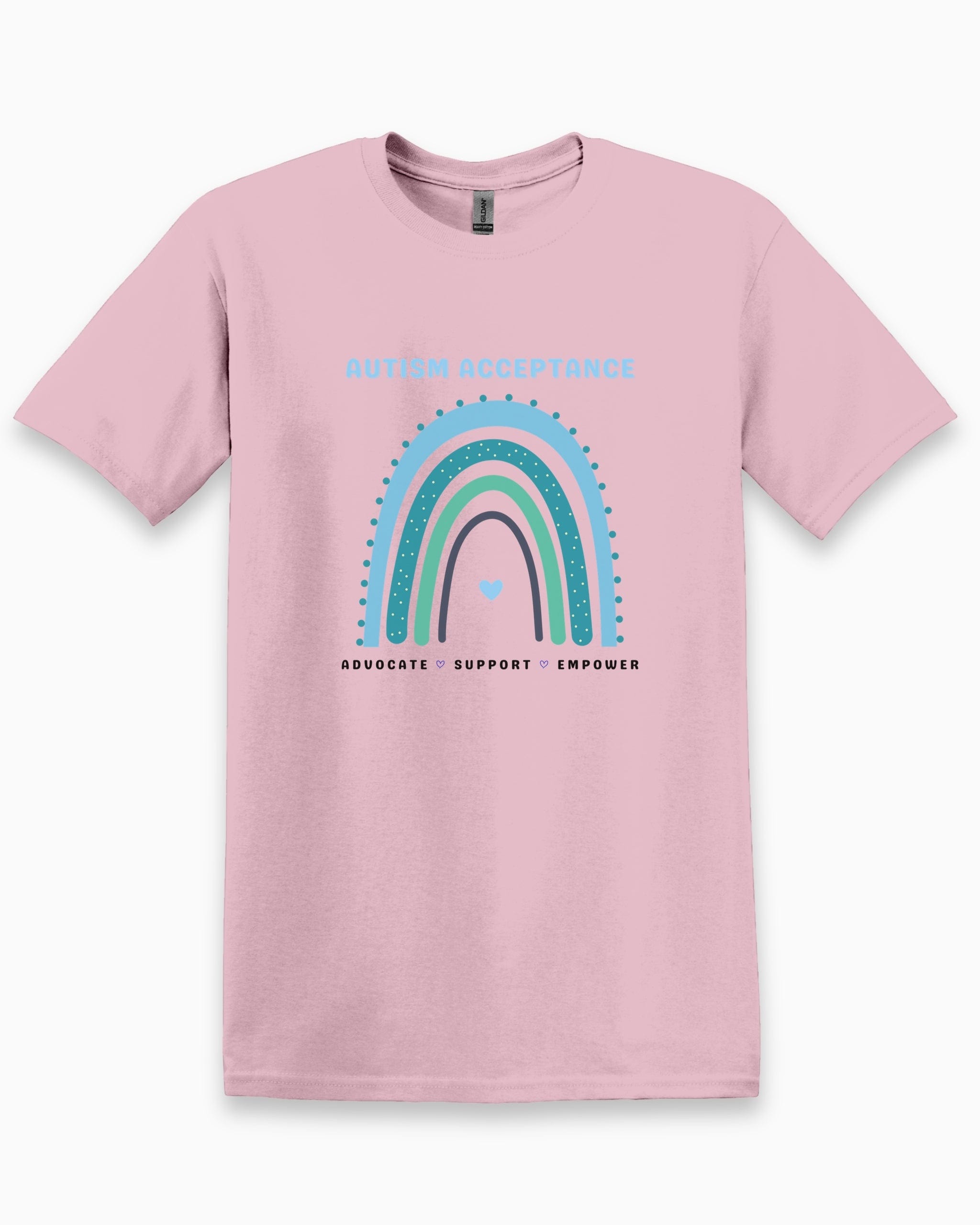 Advocate Support Empower Autism Acceptance Rainbow Tee-Light Pink-Neurodiversity, ADHD & Autism Awareness & Acceptance T-Shirt by Daily Bloom