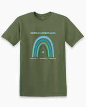 Advocate Support Empower Autism Acceptance Rainbow Tee-Military Green-Neurodiversity, ADHD & Autism Awareness & Acceptance T-Shirt by Daily Bloom