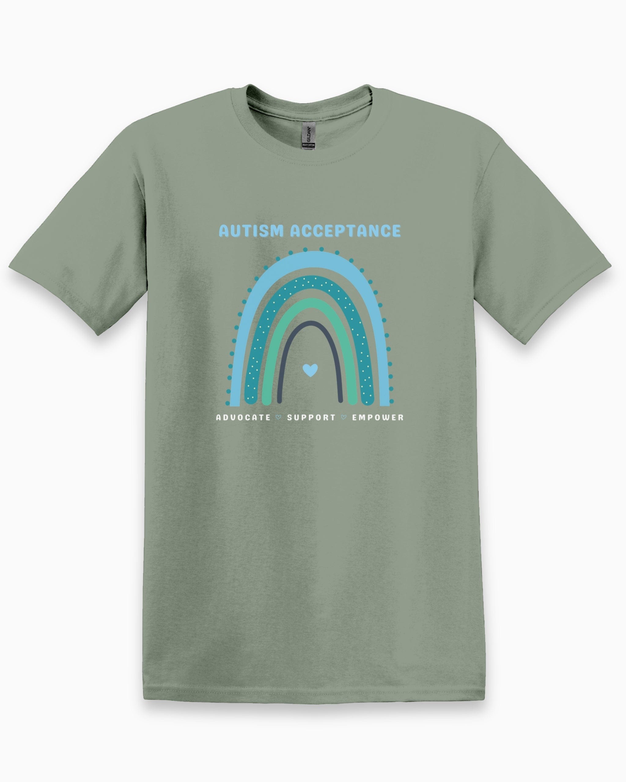Advocate Support Empower Autism Acceptance Rainbow Tee-Sage-Neurodiversity, ADHD & Autism Awareness & Acceptance T-Shirt by Daily Bloom