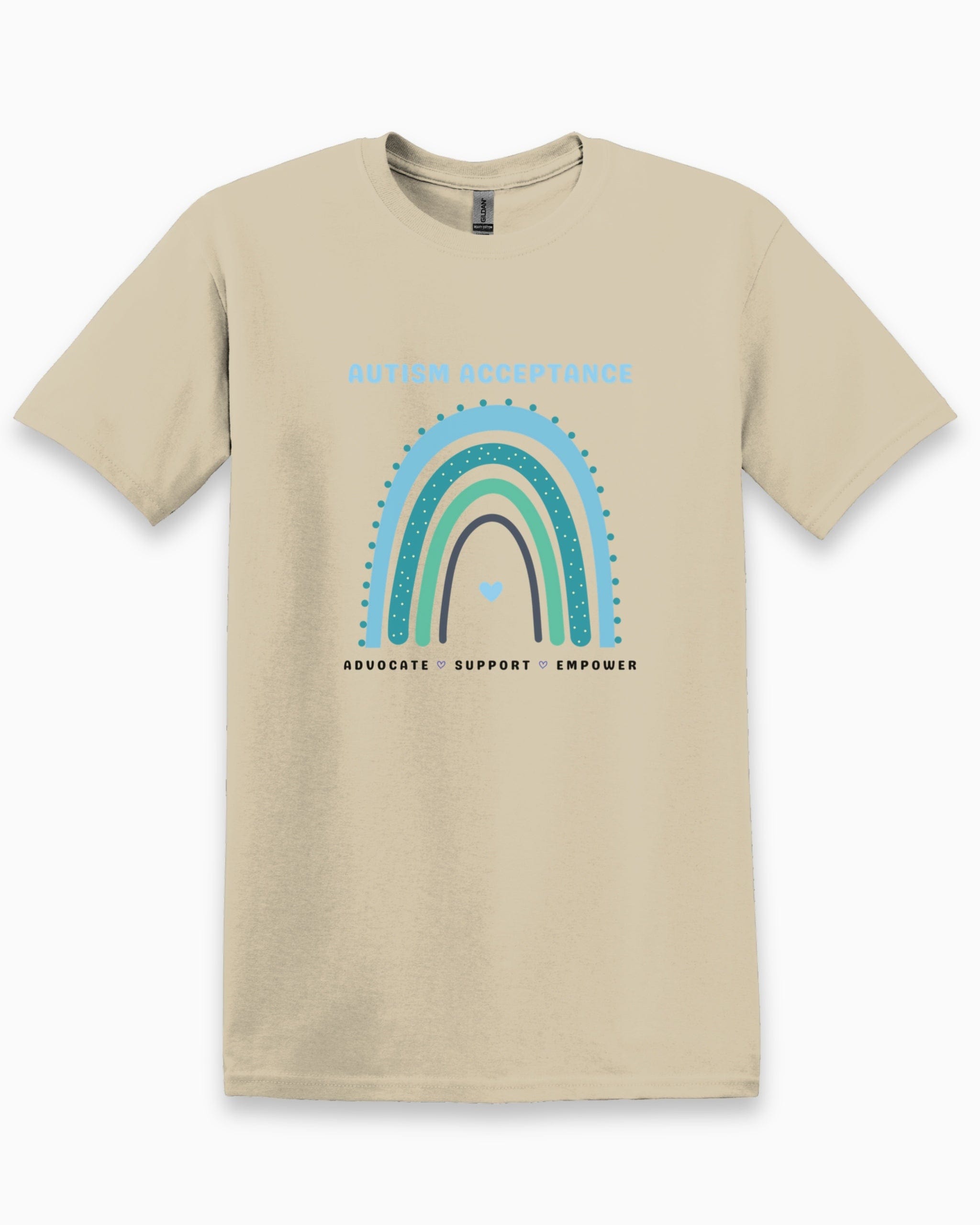 Advocate Support Empower Autism Acceptance Rainbow Tee-Sand-Neurodiversity, ADHD & Autism Awareness & Acceptance T-Shirt by Daily Bloom