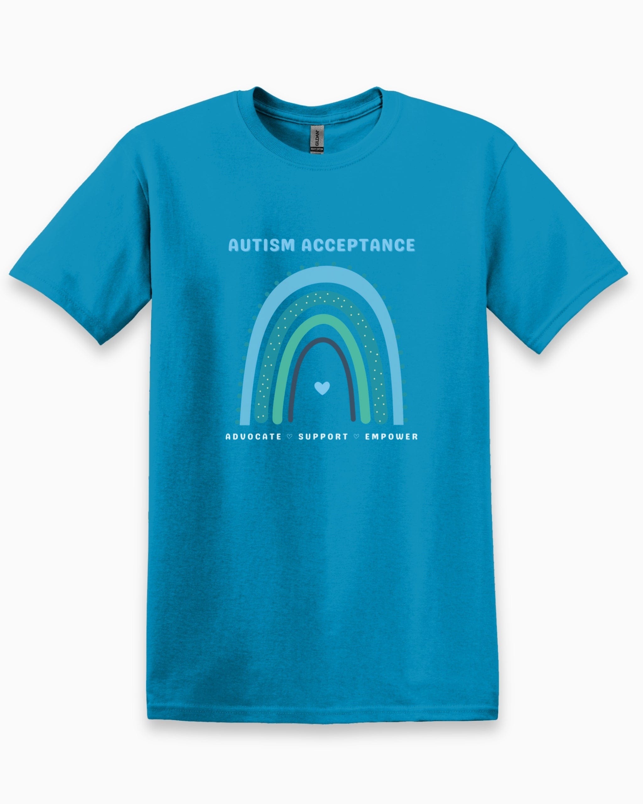 Advocate Support Empower Autism Acceptance Rainbow Tee-Sapphire-Neurodiversity, ADHD & Autism Awareness & Acceptance T-Shirt by Daily Bloom