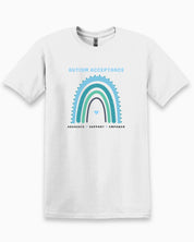 Advocate Support Empower Autism Acceptance Rainbow Tee-White-Neurodiversity, ADHD & Autism Awareness & Acceptance T-Shirt by Daily Bloom