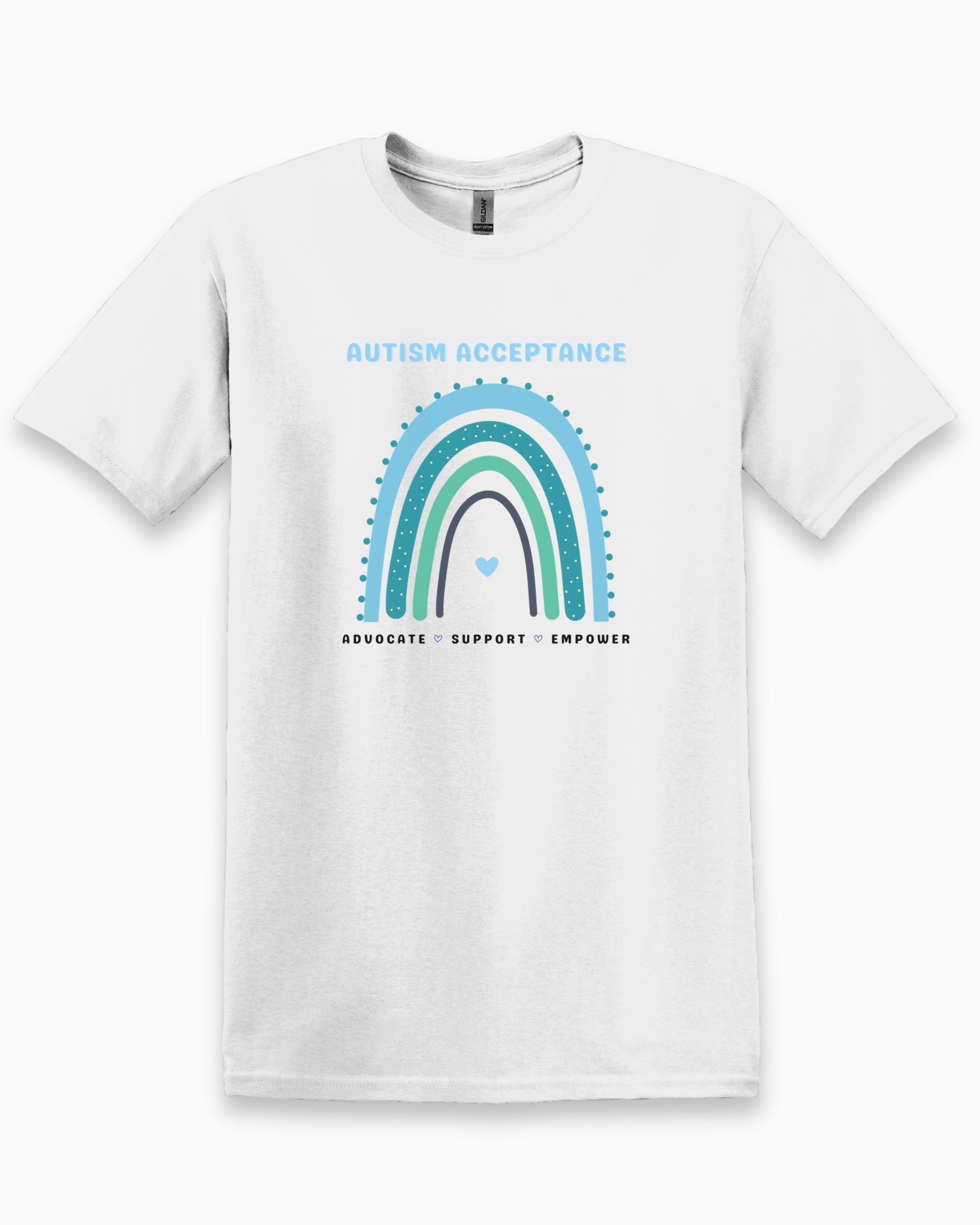 Advocate Support Empower Autism Acceptance Rainbow Tee-White-Neurodiversity, ADHD & Autism Awareness & Acceptance T-Shirt by Daily Bloom