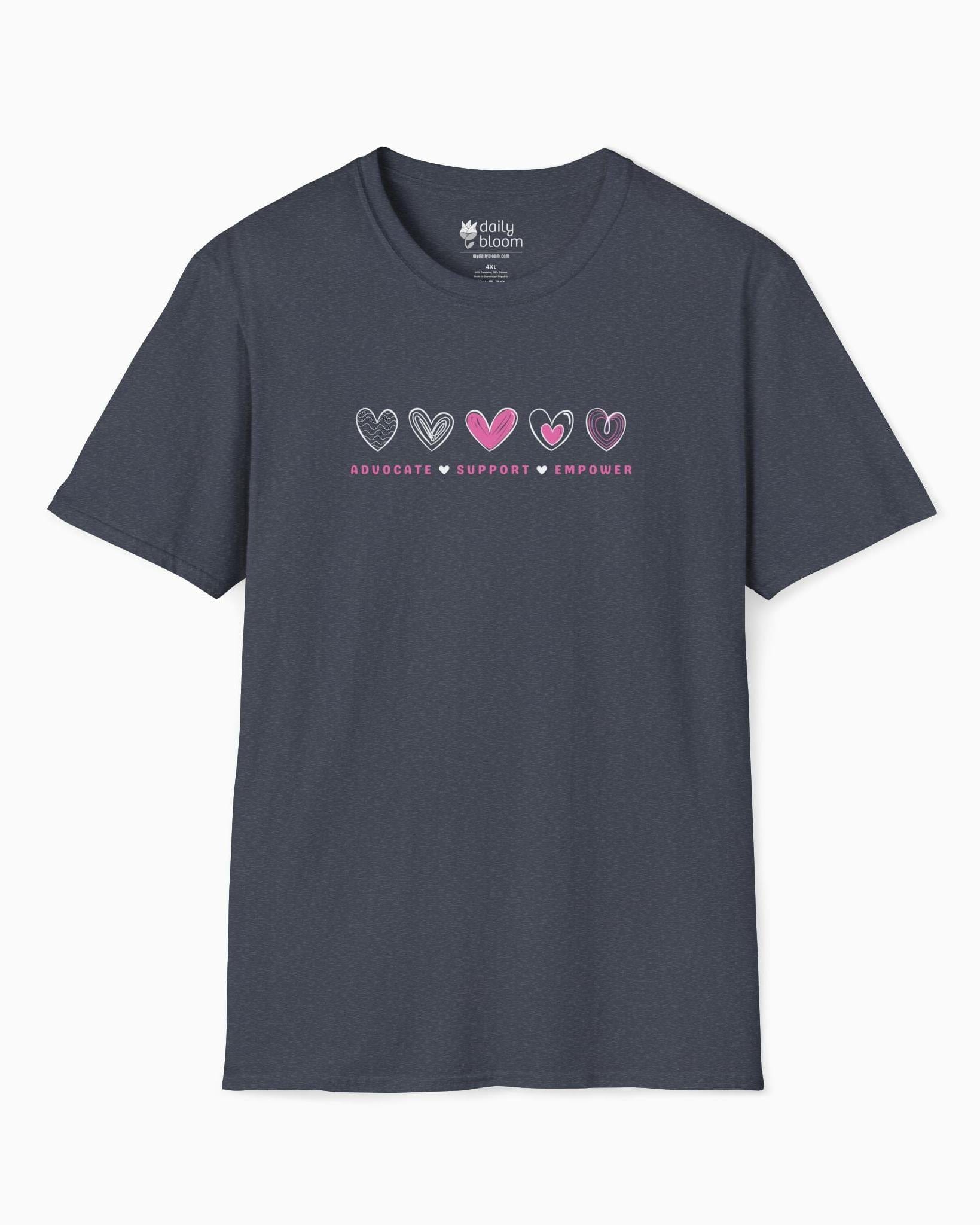 Autism T-Shirt By Daily Bloom Advocate Support Empower Love Hearts Tee Heather Navy / S