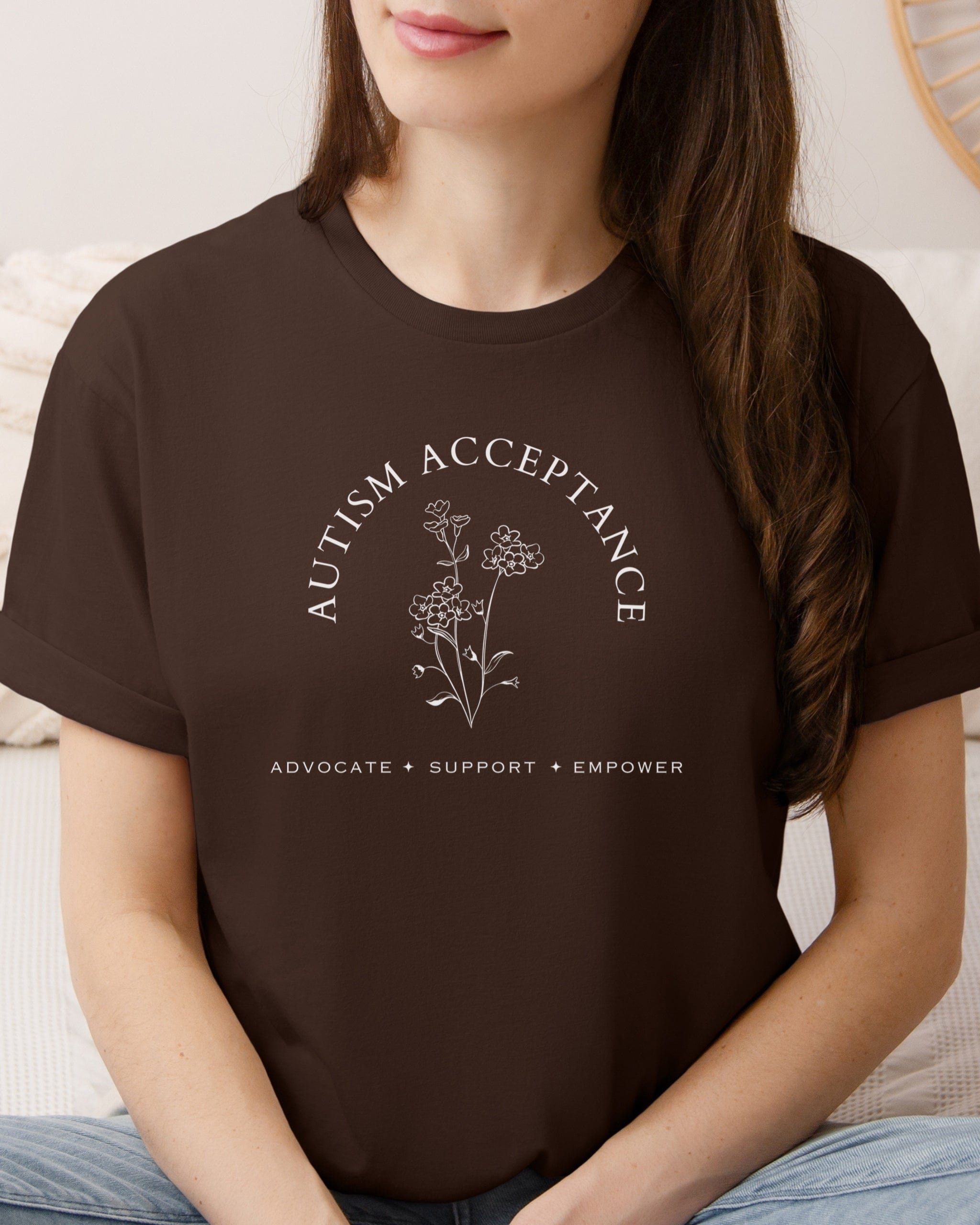 Autism Acceptance - Advocate Support Empower Tee-Neurodiversity, ADHD & Autism Awareness & Acceptance T-Shirt by Daily Bloom