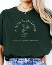 Autism Acceptance - Advocate Support Empower Tee-Neurodiversity, ADHD & Autism Awareness & Acceptance T-Shirt by Daily Bloom