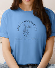 Autism Acceptance - Advocate Support Empower Tee-Neurodiversity, ADHD & Autism Awareness & Acceptance T-Shirt by Daily Bloom