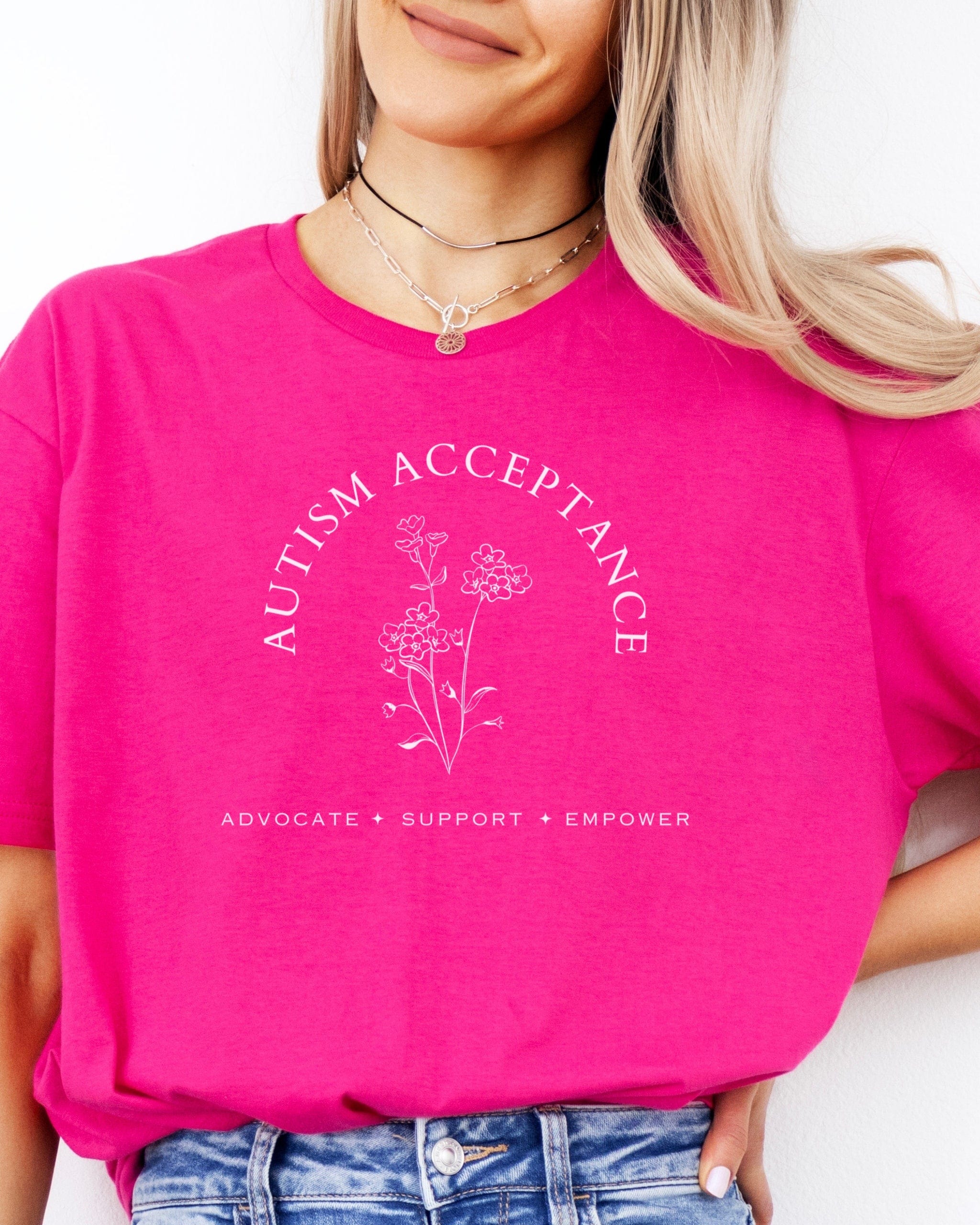 Autism Acceptance - Advocate Support Empower Tee-Neurodiversity, ADHD & Autism Awareness & Acceptance T-Shirt by Daily Bloom